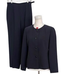 Talbots Petite Blue Fine Polka Dot Jacket & Pant Suit Set Made in Japan